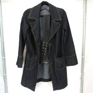 Bisou Bisou Michele Bohbot Women's 3 Button Blue Jean Jacket w/Belt Size Medium